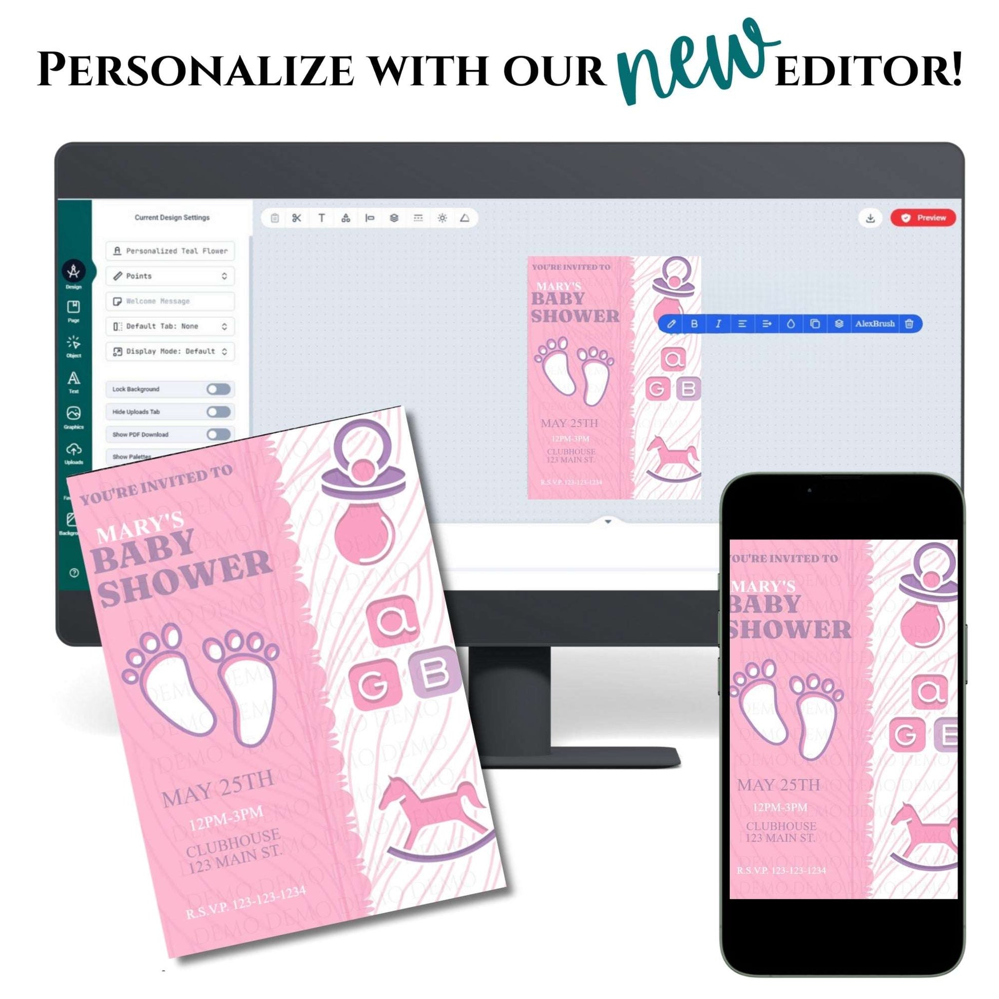 Pink Footprint Baby Shower Invitation