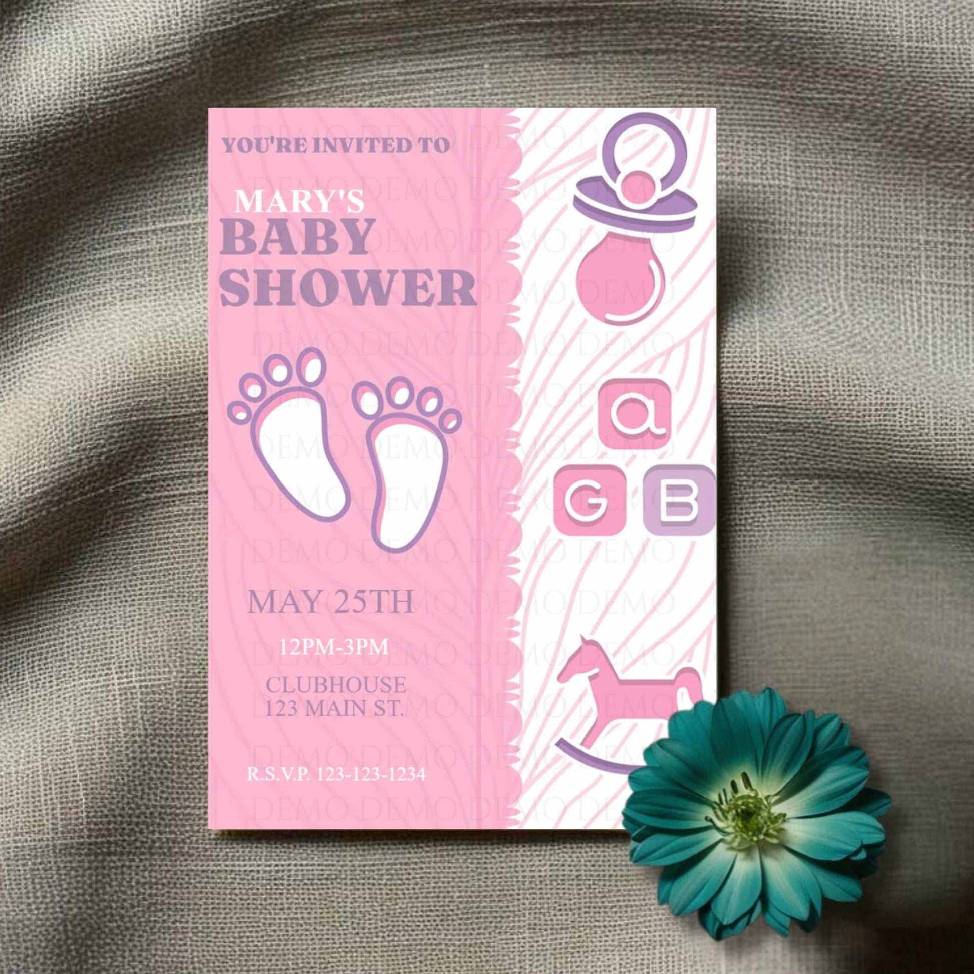 Pink Footprint Baby Shower Invitation