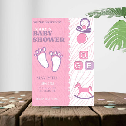 Pink Footprint Baby Shower Invitation