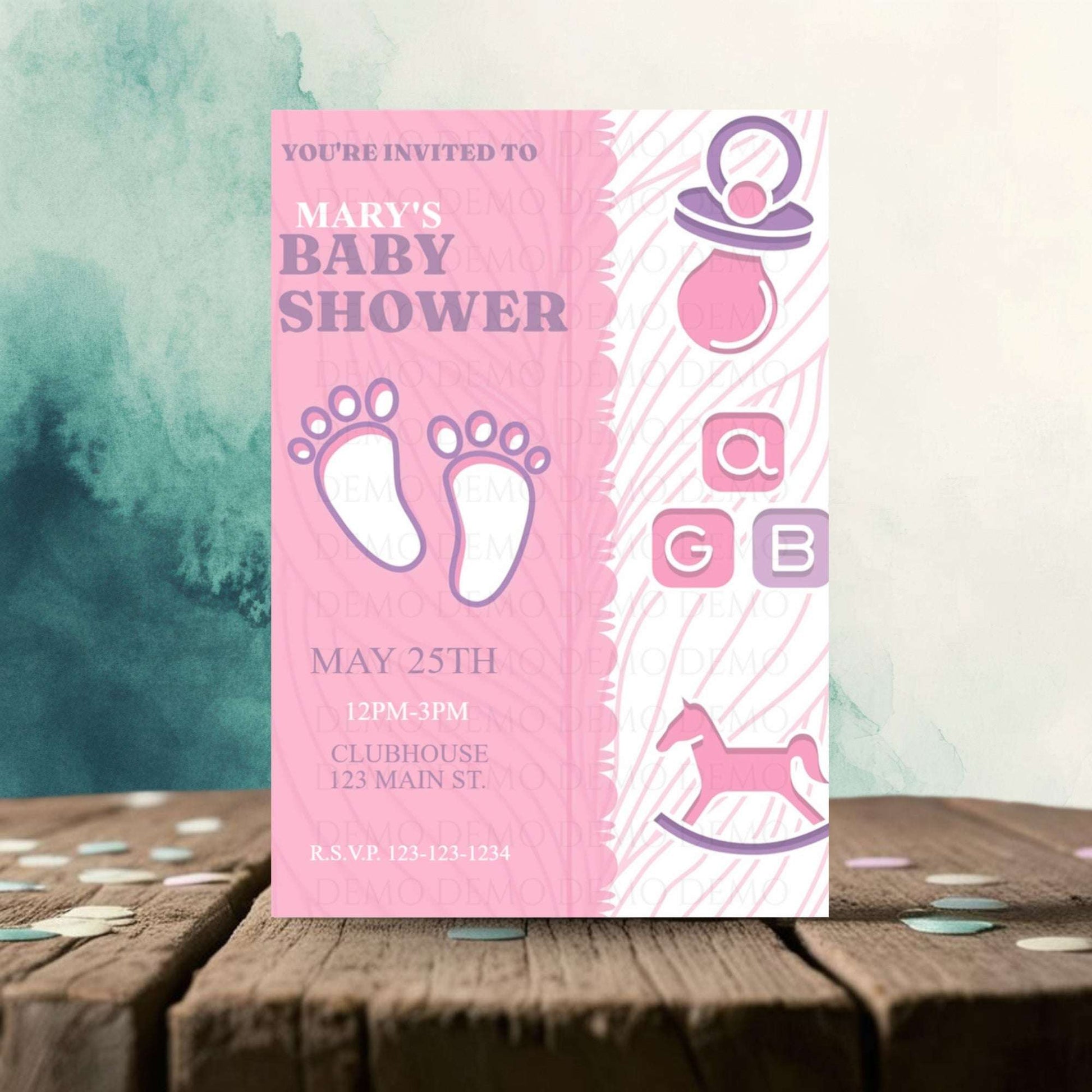 Pink Footprint Baby Shower Invitation