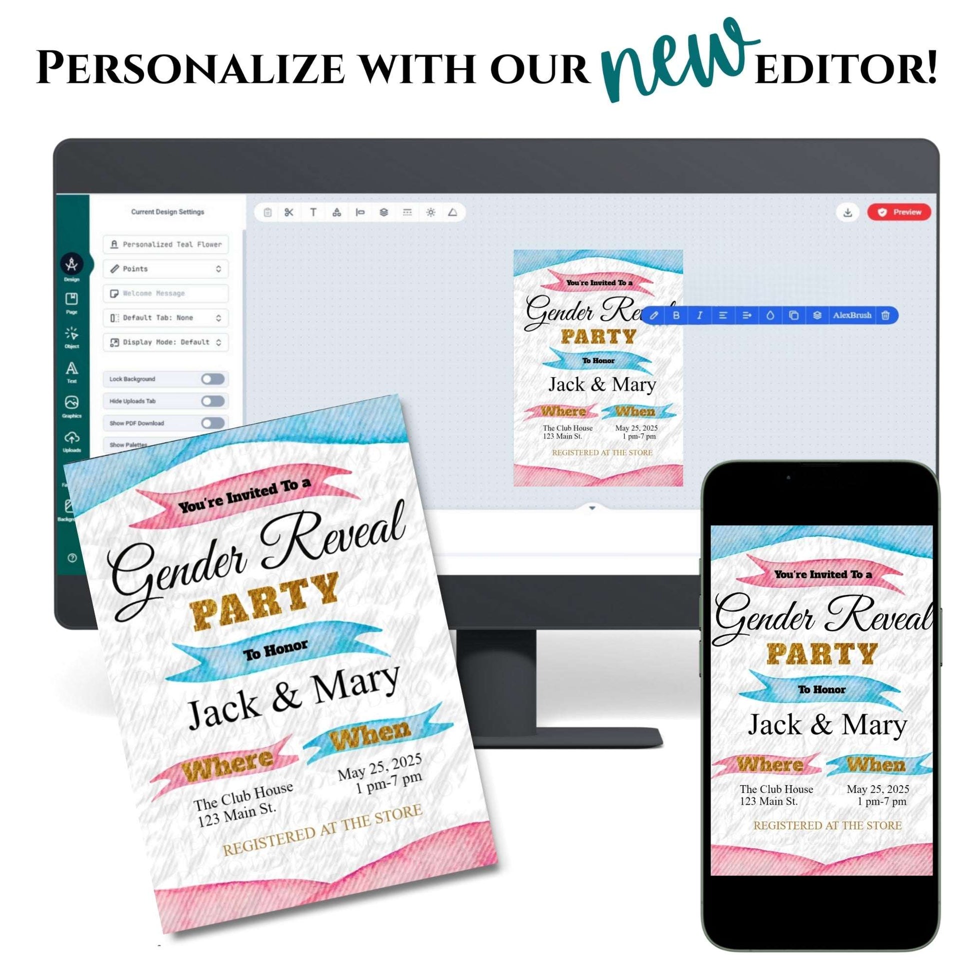 Pink and Blue Personalized Gender Reveal Invitation