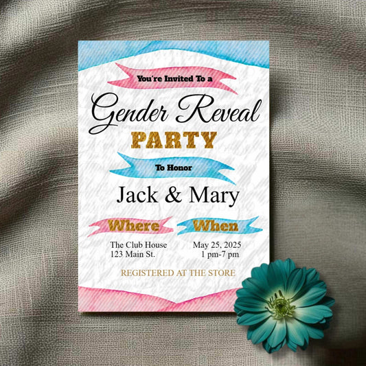 Pink and Blue Personalized Gender Reveal Invitation