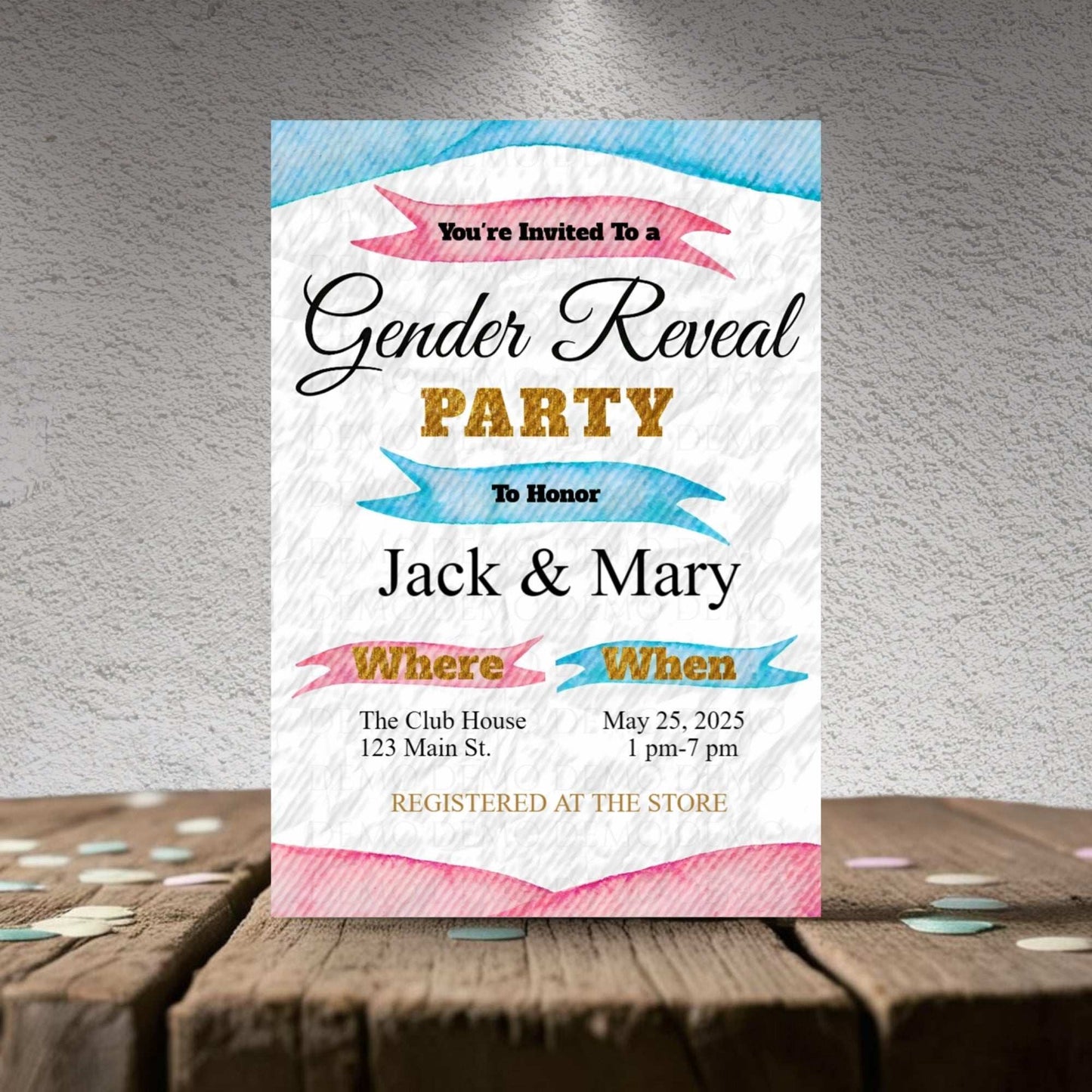Pink and Blue Personalized Gender Reveal Invitation