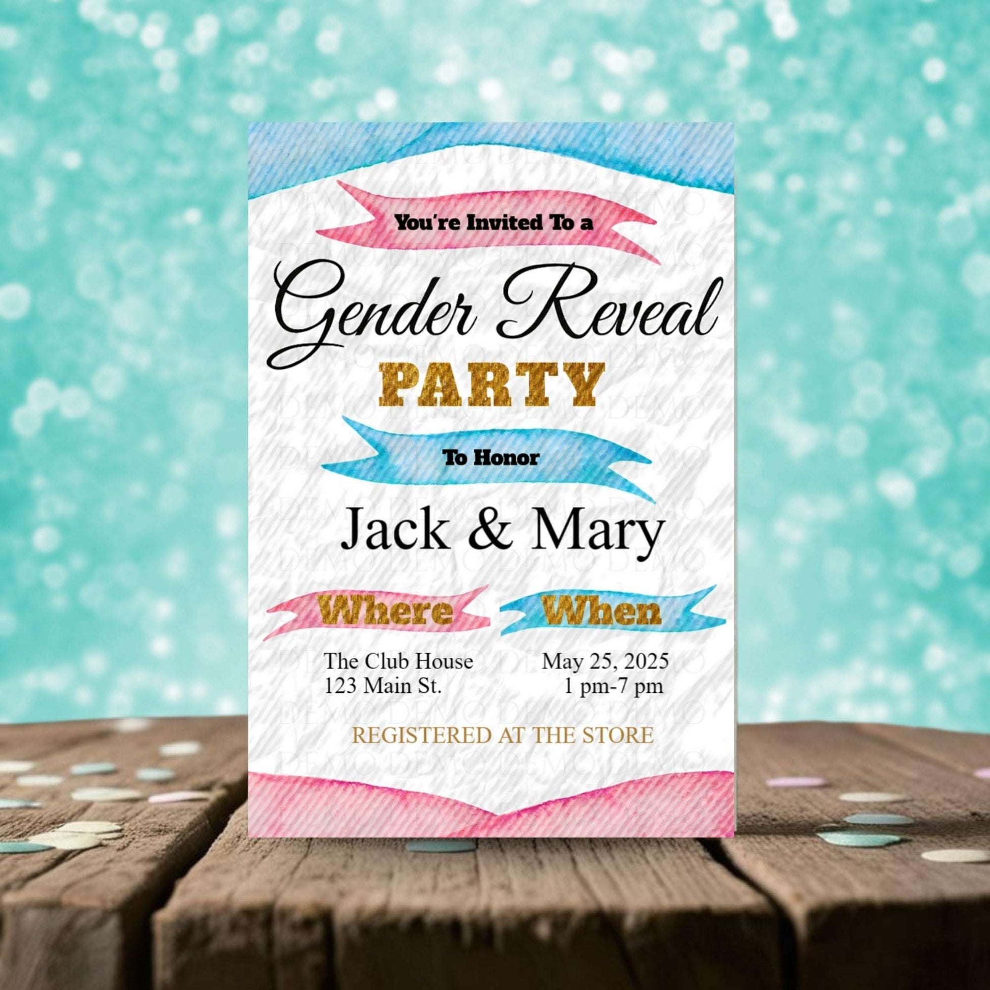 Pink and Blue Personalized Gender Reveal Invitation