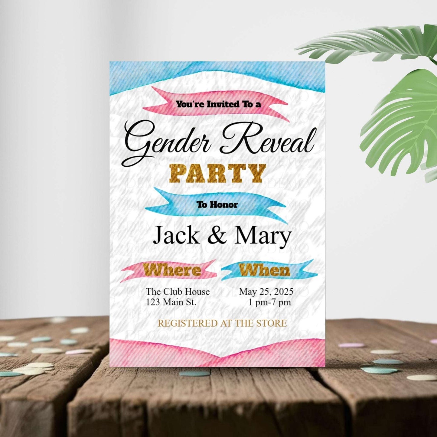 Pink and Blue Personalized Gender Reveal Invitation