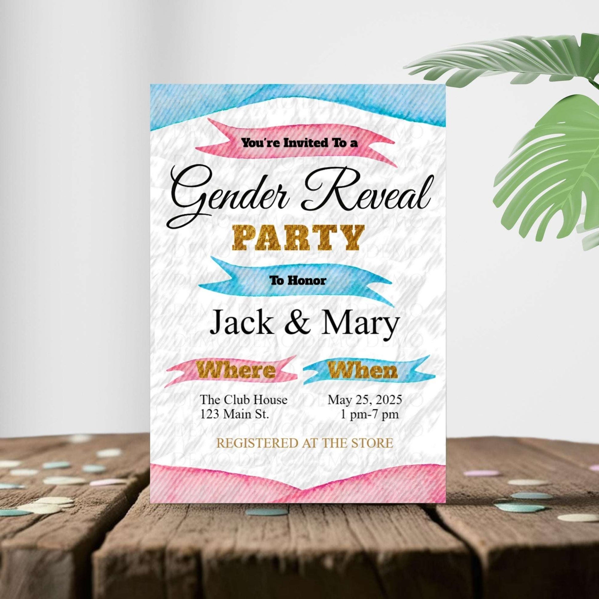 Pink and Blue Personalized Gender Reveal Invitation