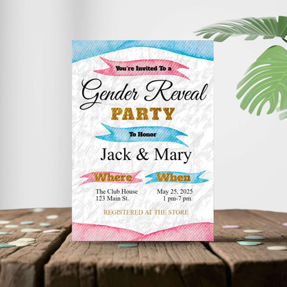 Pink and Blue Personalized Gender Reveal Invitation