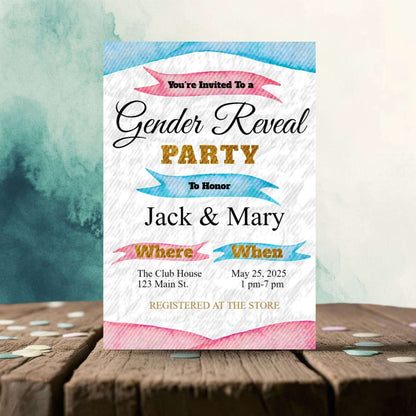 Pink and Blue Personalized Gender Reveal Invitation