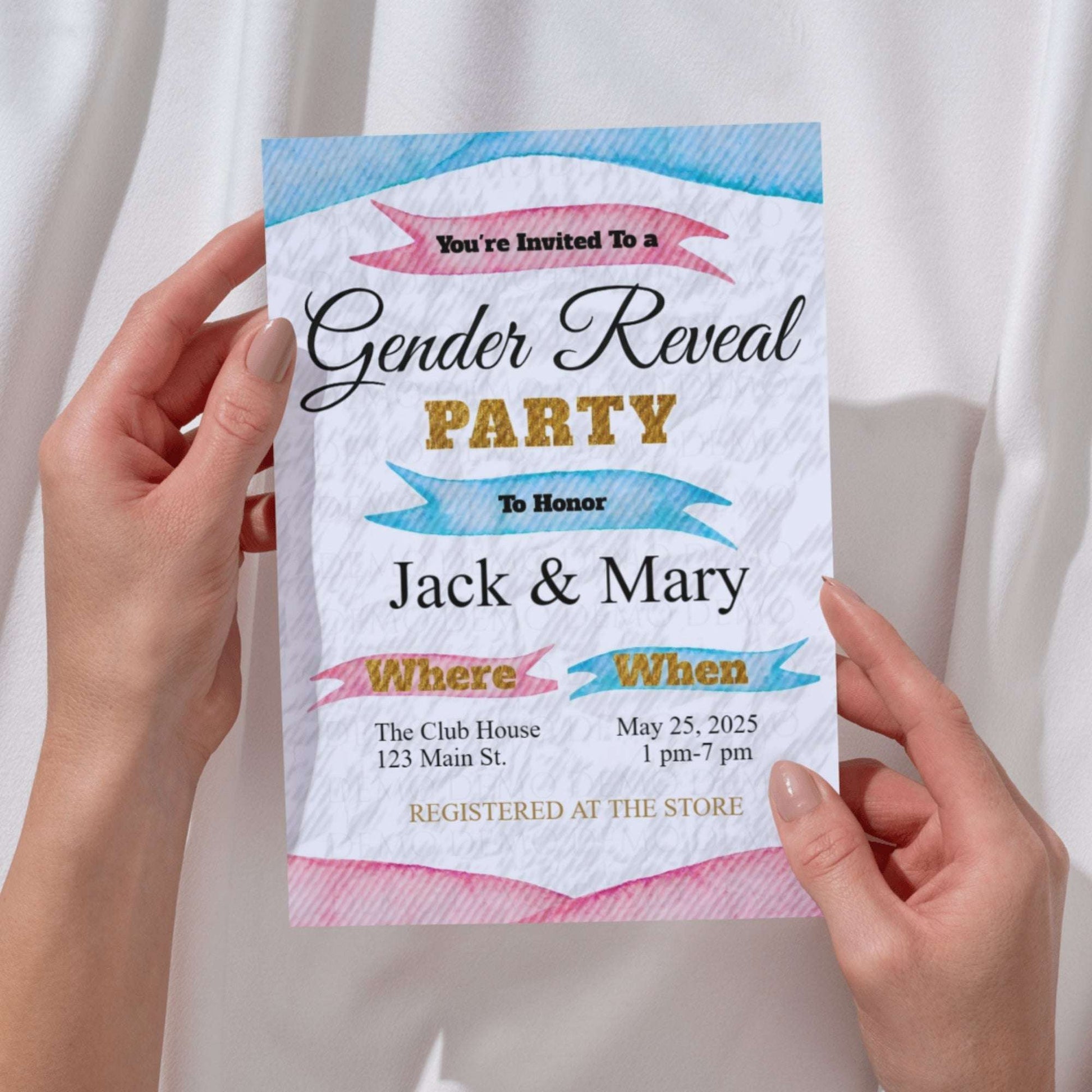 Pink and Blue Personalized Gender Reveal Invitation