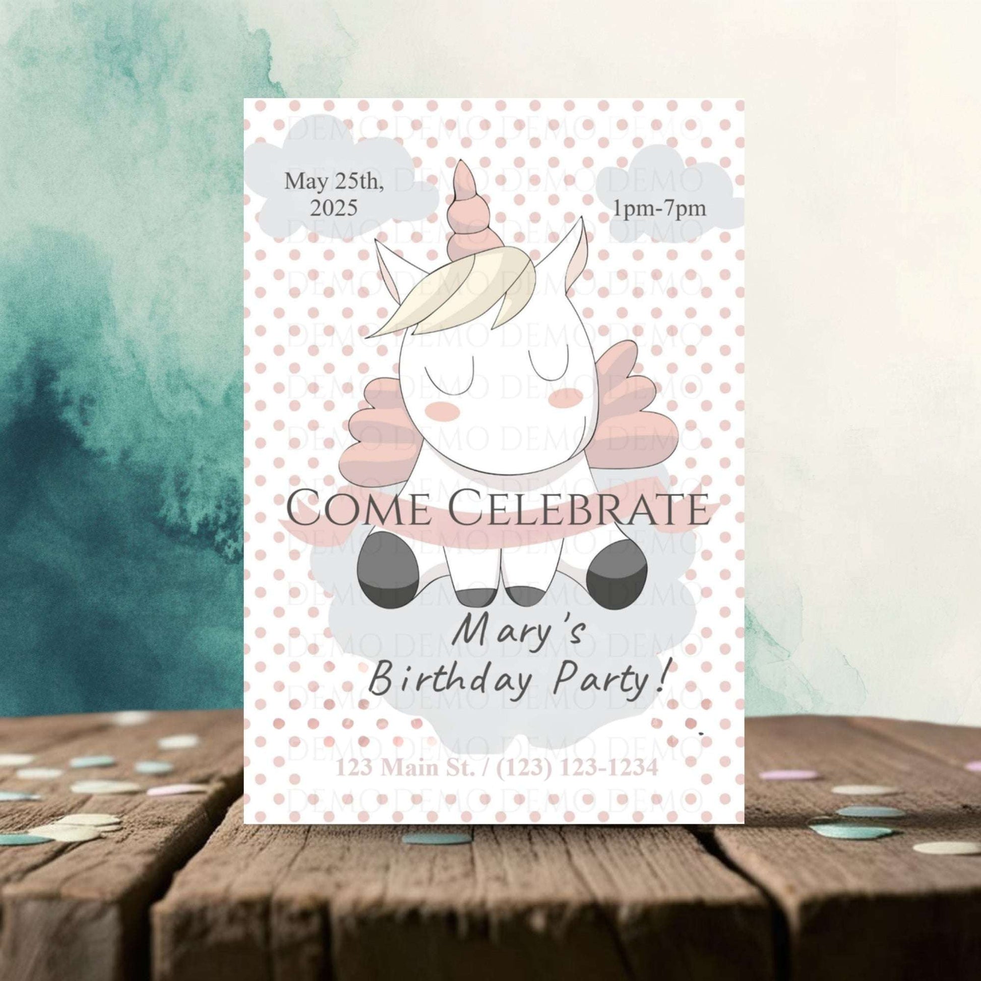 Polka Dot Unicorn Invitation