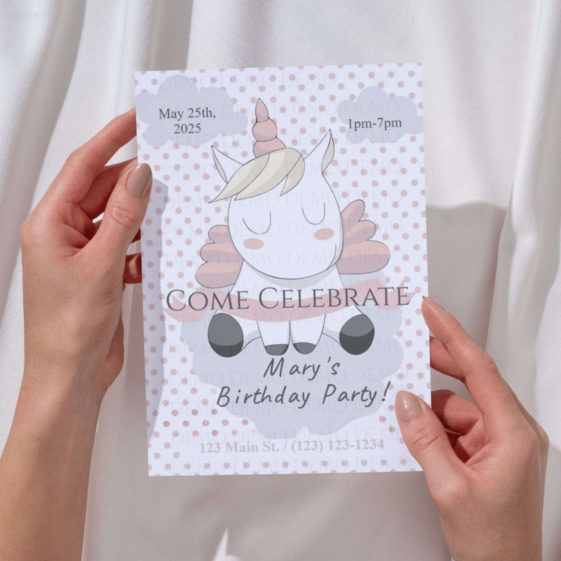 Polka Dot Unicorn Invitation