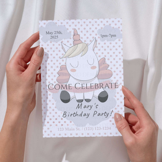 Polka Dot Unicorn Invitation