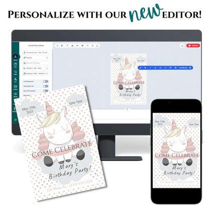 Polka Dot Unicorn Invitation