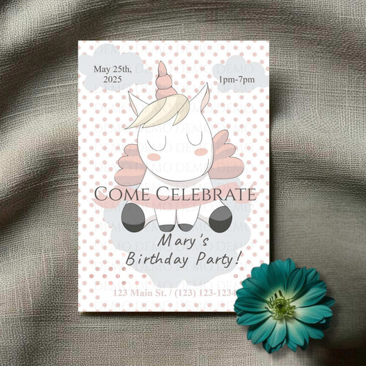 Polka Dot Unicorn Invitation
