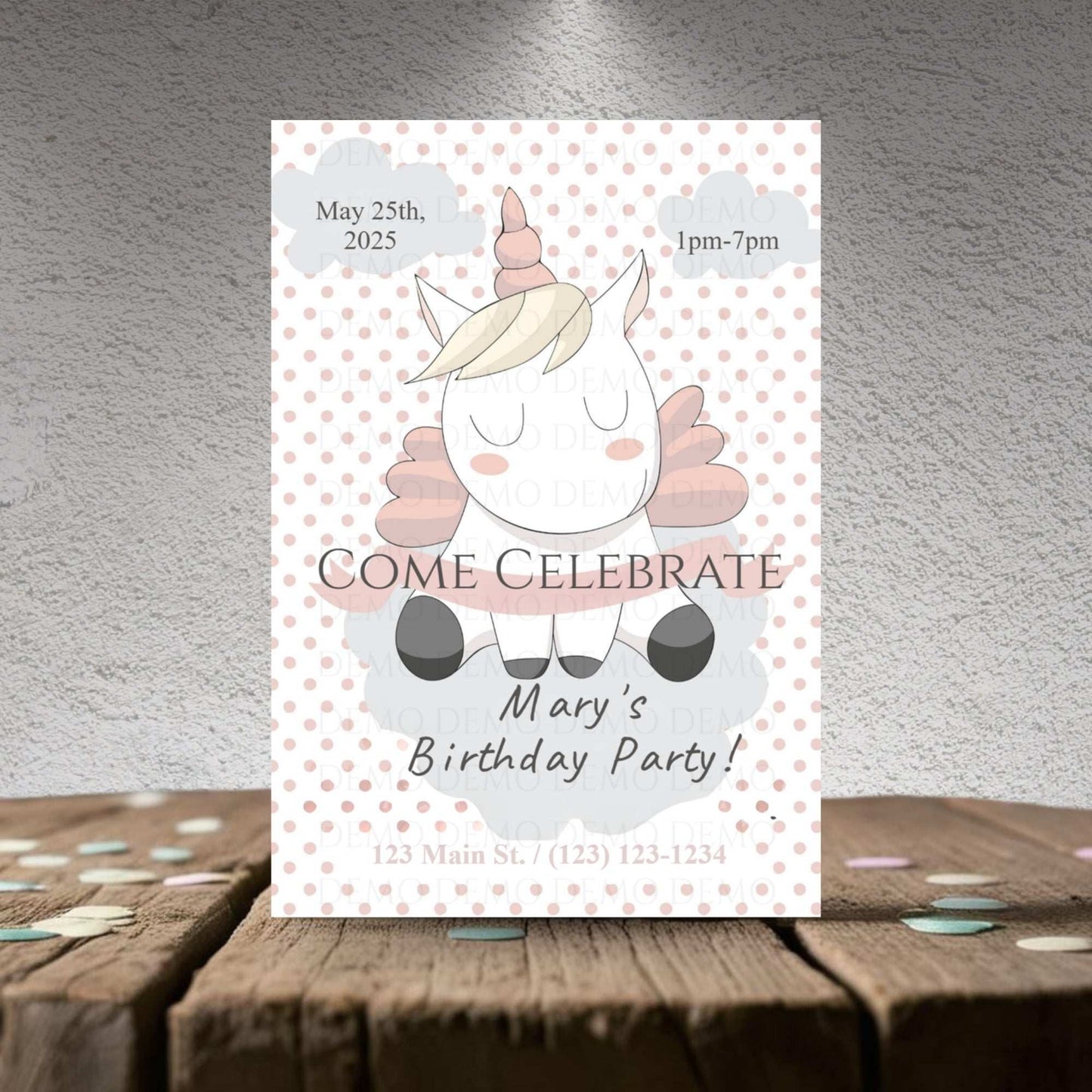 Polka Dot Unicorn Invitation