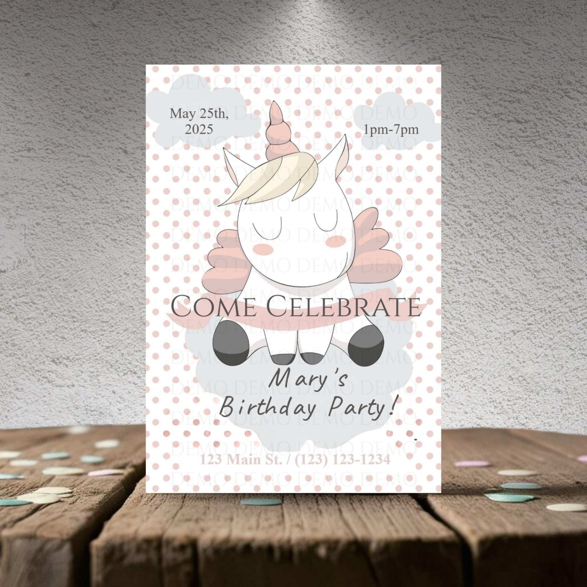 Polka Dot Unicorn Invitation