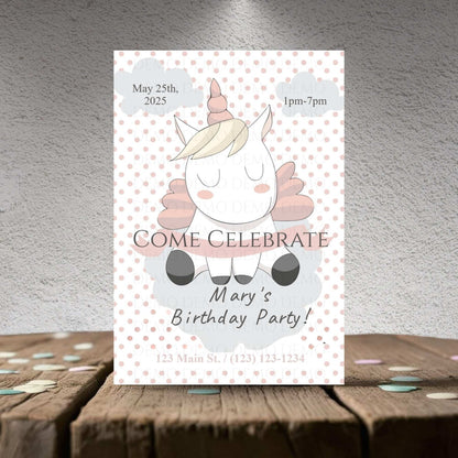 Polka Dot Unicorn Invitation