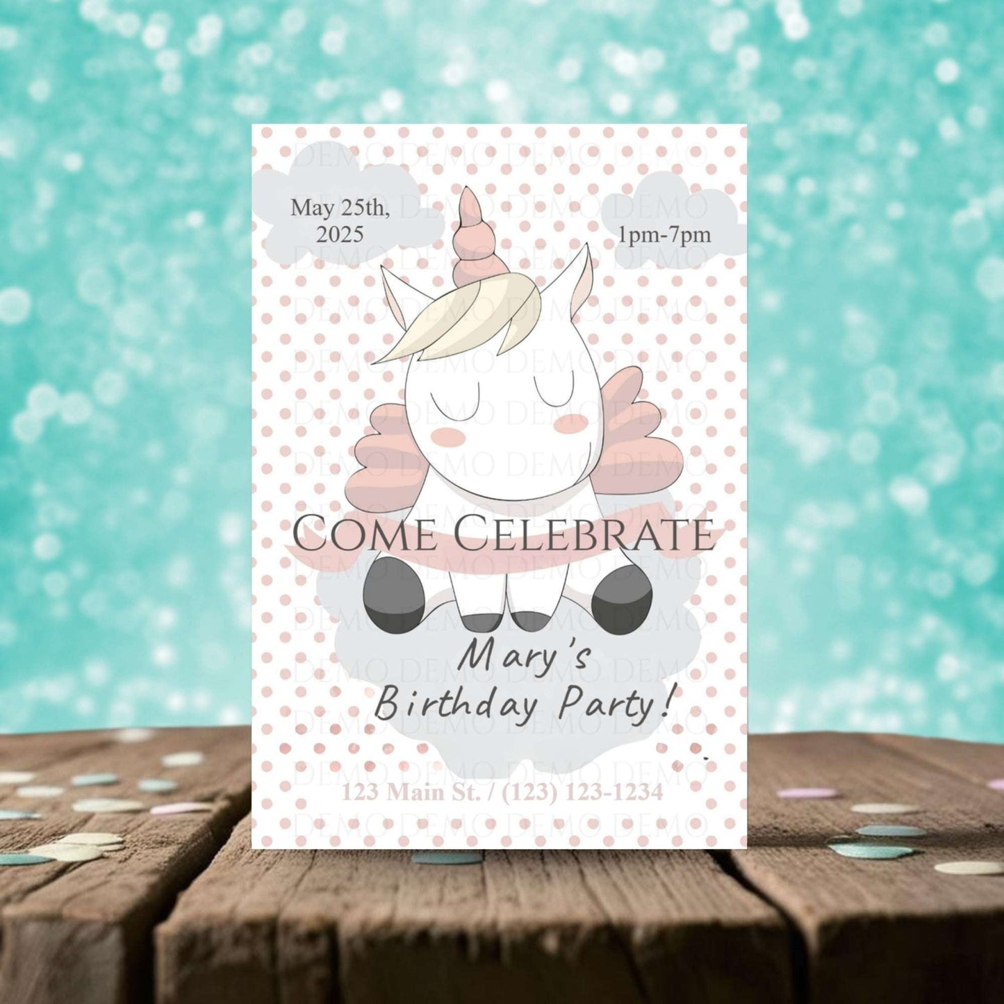 Polka Dot Unicorn Invitation