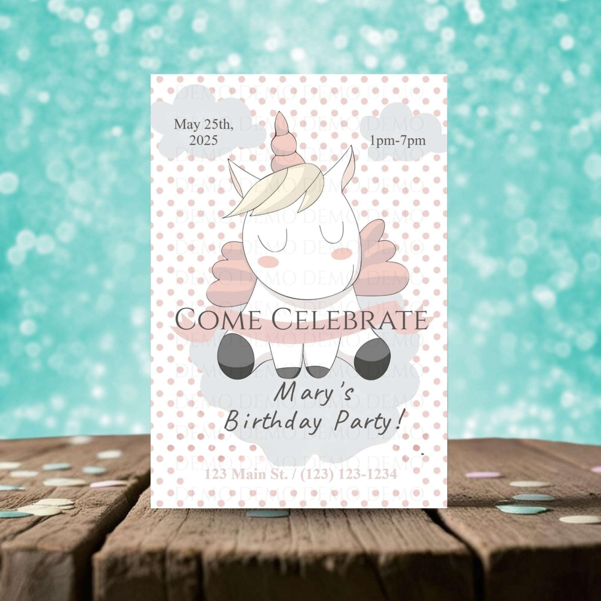 Polka Dot Unicorn Invitation