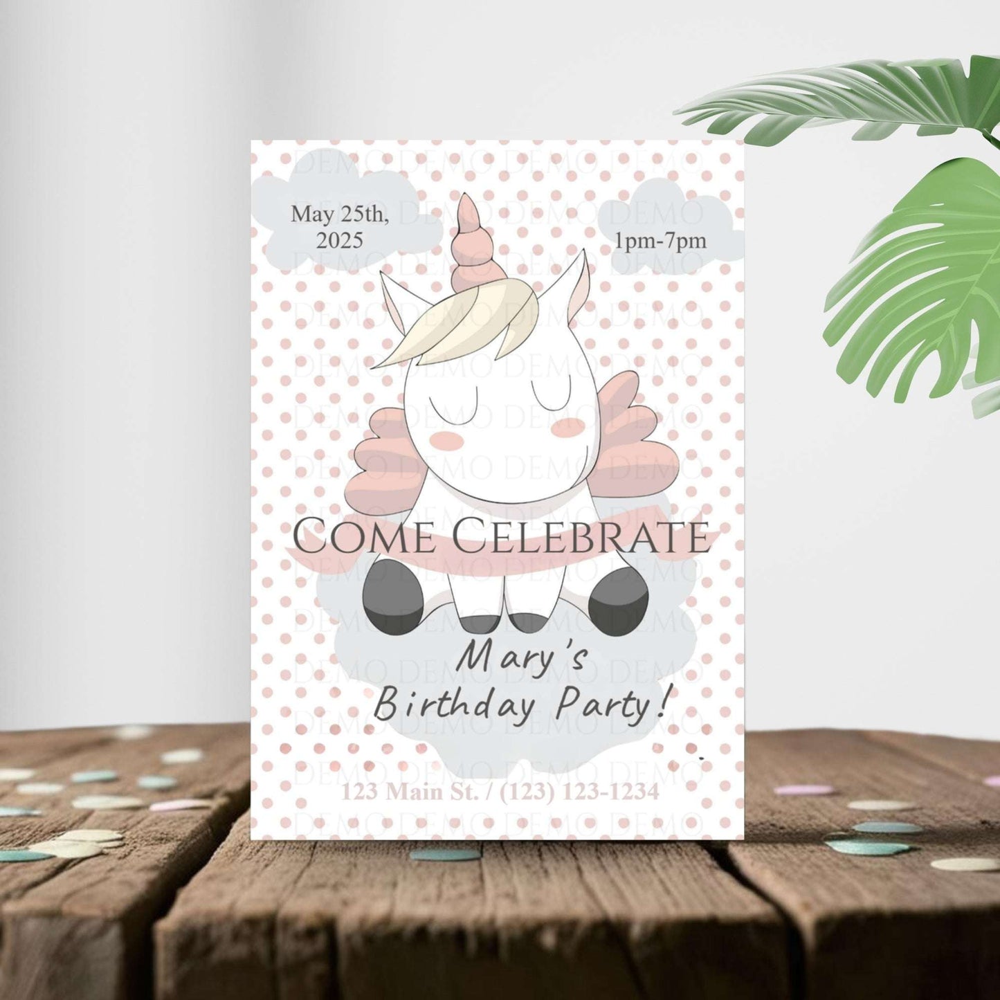 Polka Dot Unicorn Invitation