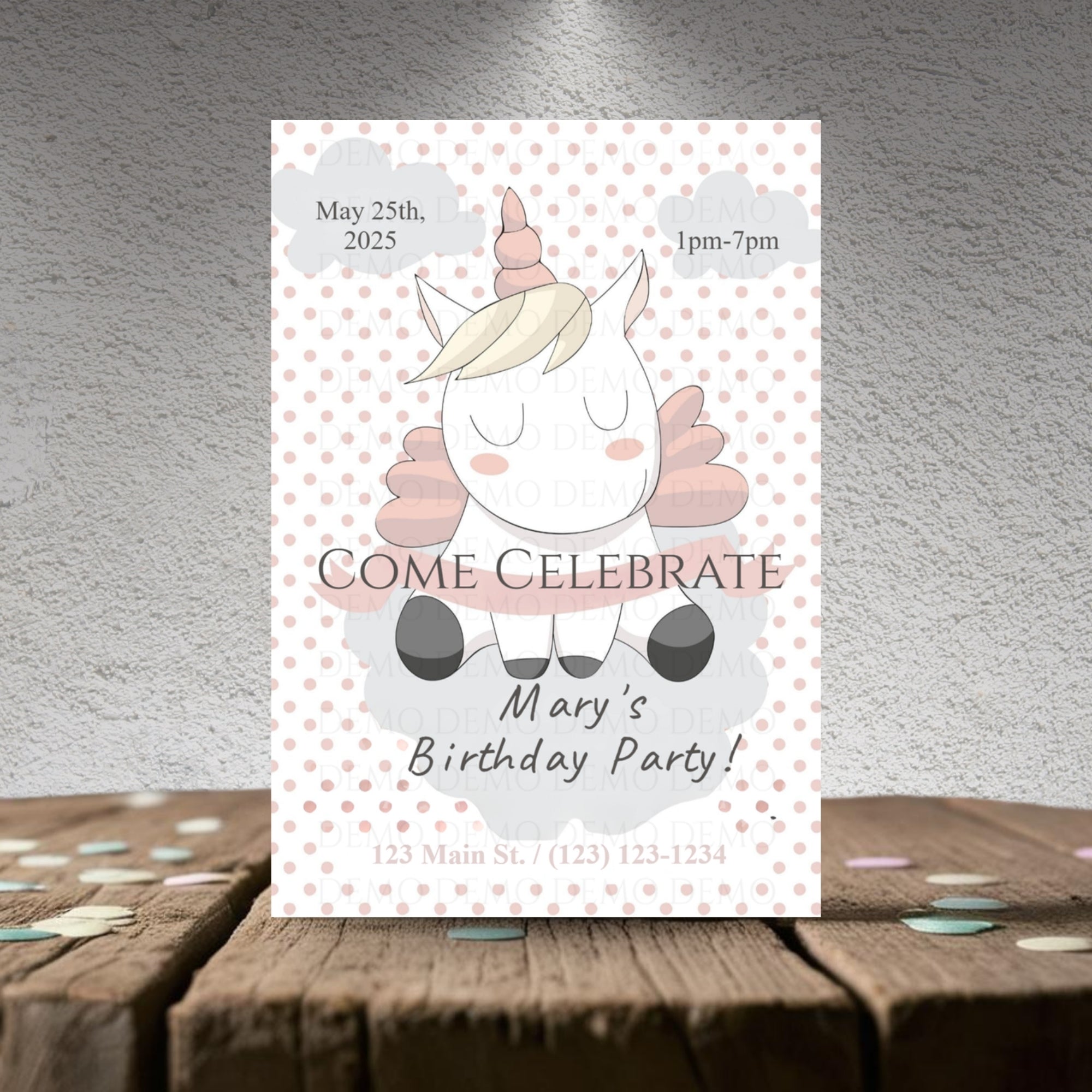Polka Dot Unicorn Invitation