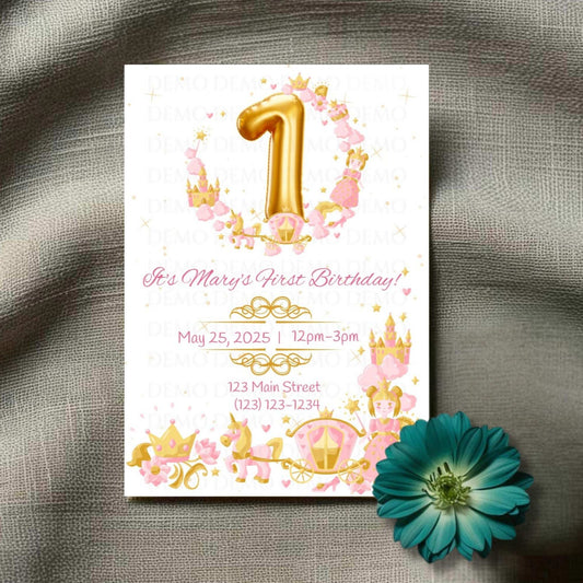 Princess First Birthday Personalized Invitation