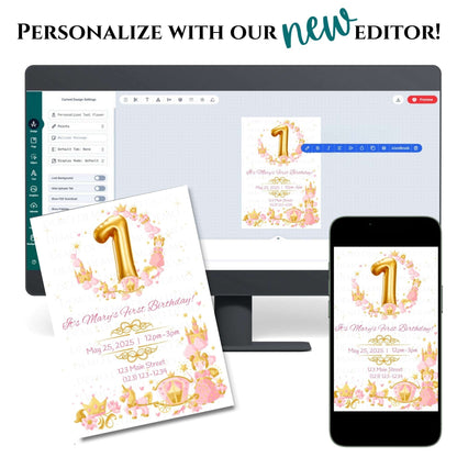 Princess First Birthday Personalized Invitation