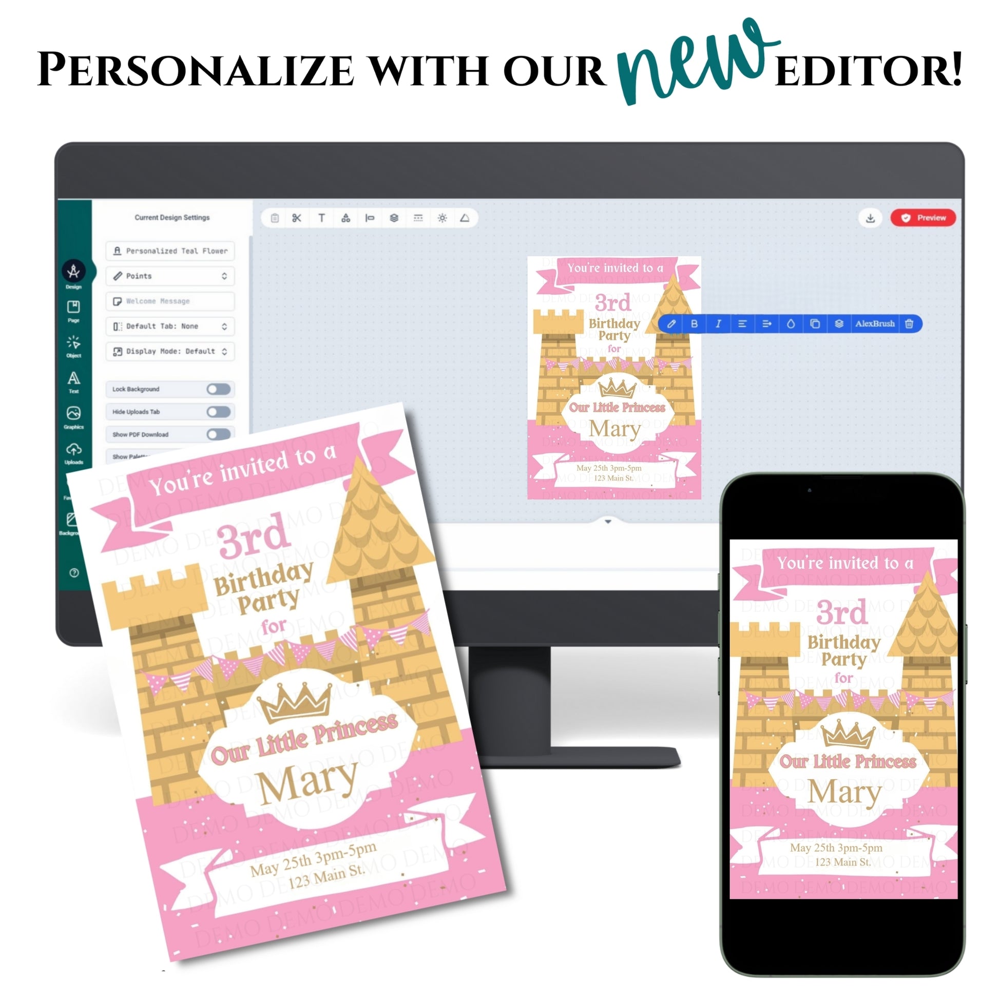 Personalized Castle Invitation | Pink