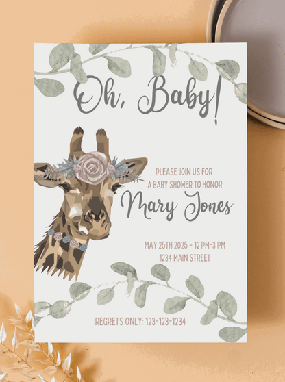 Personalized Giraffe Baby Shower Party Invitation