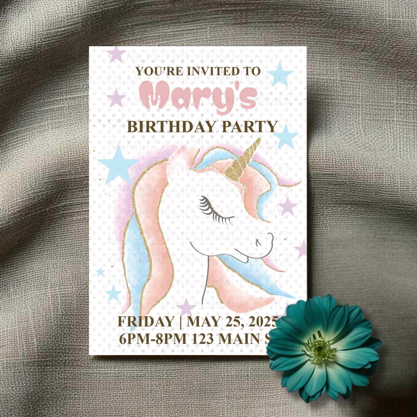 Rainbow Unicorn Birthday Invitation