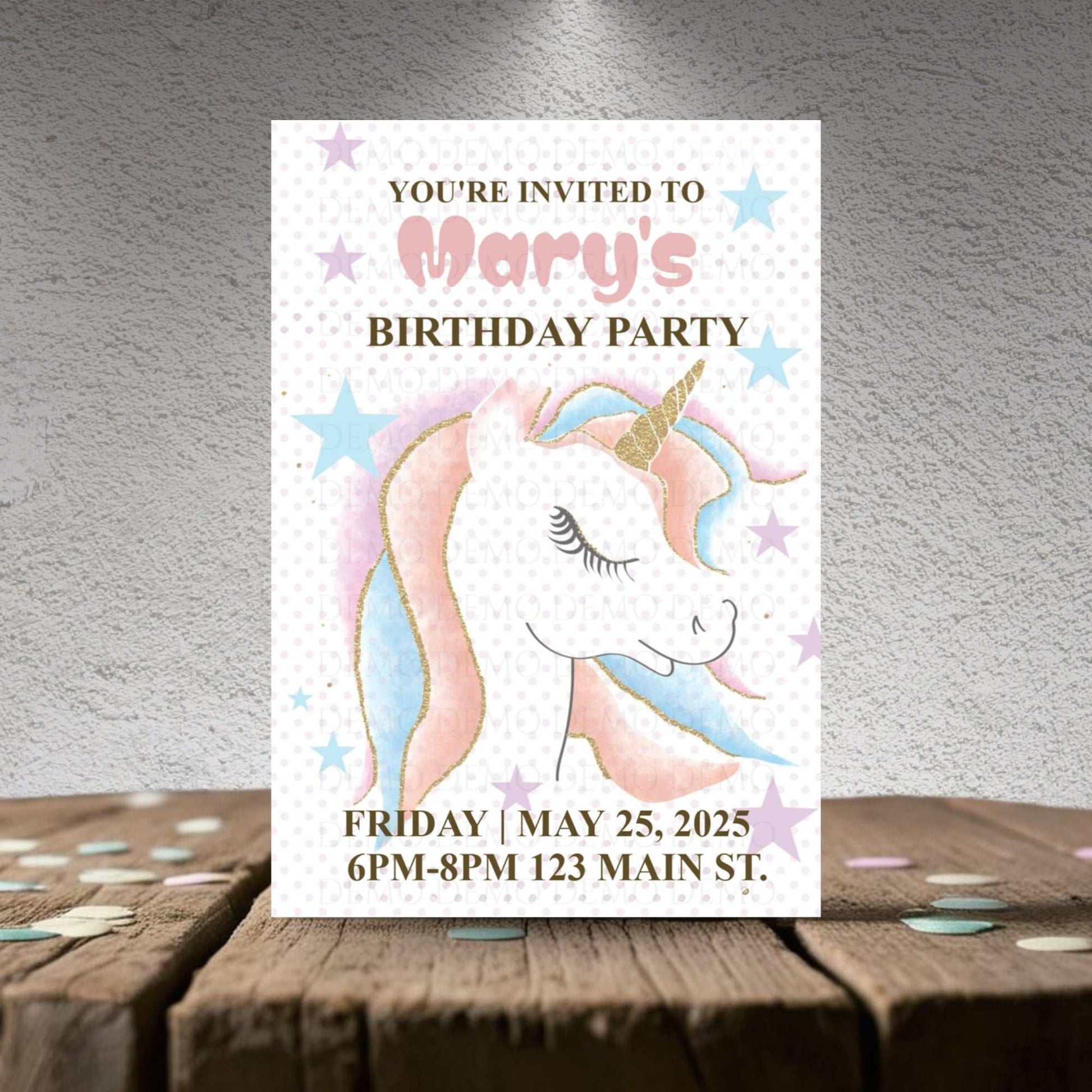Rainbow Unicorn Birthday Invitation