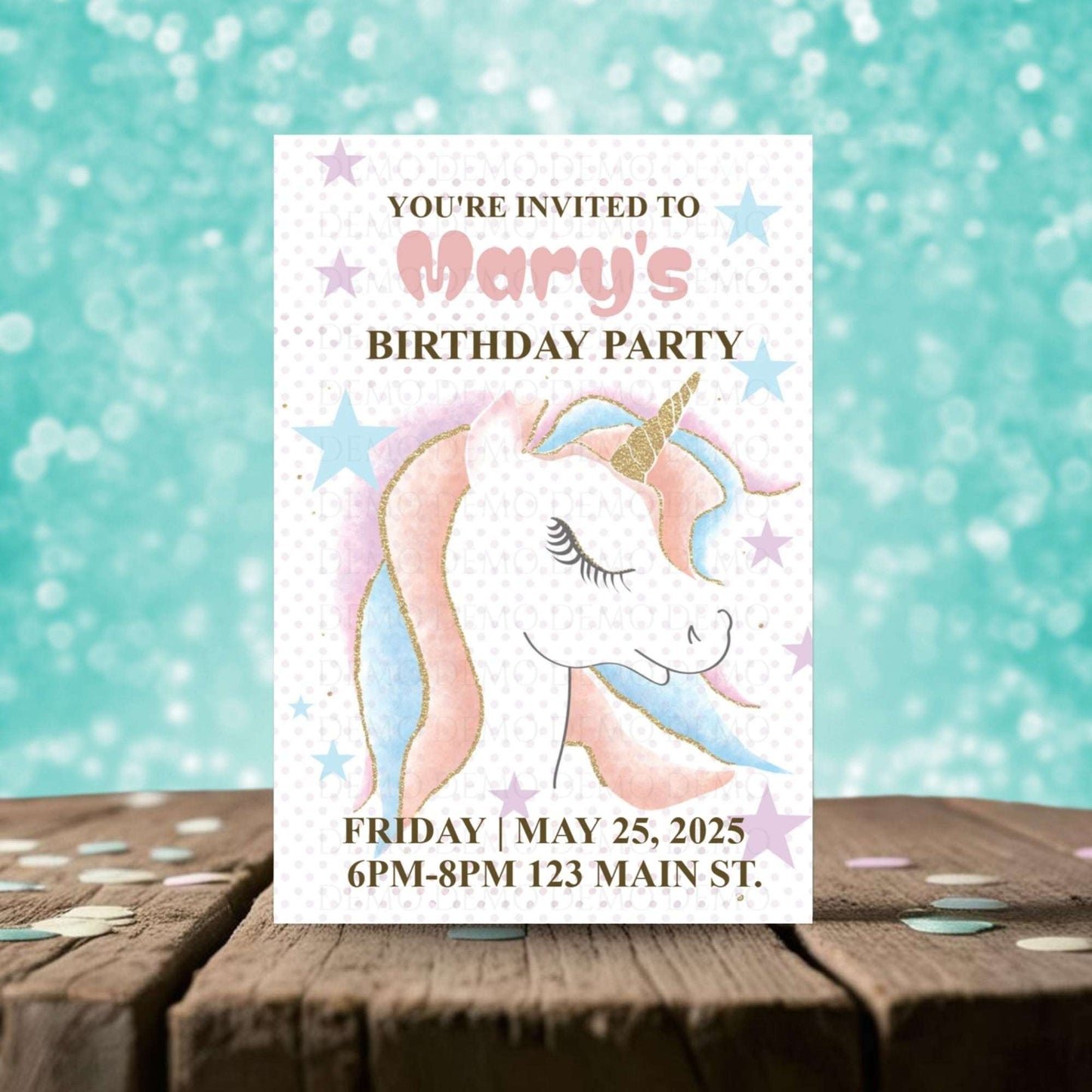 Rainbow Unicorn Birthday Invitation