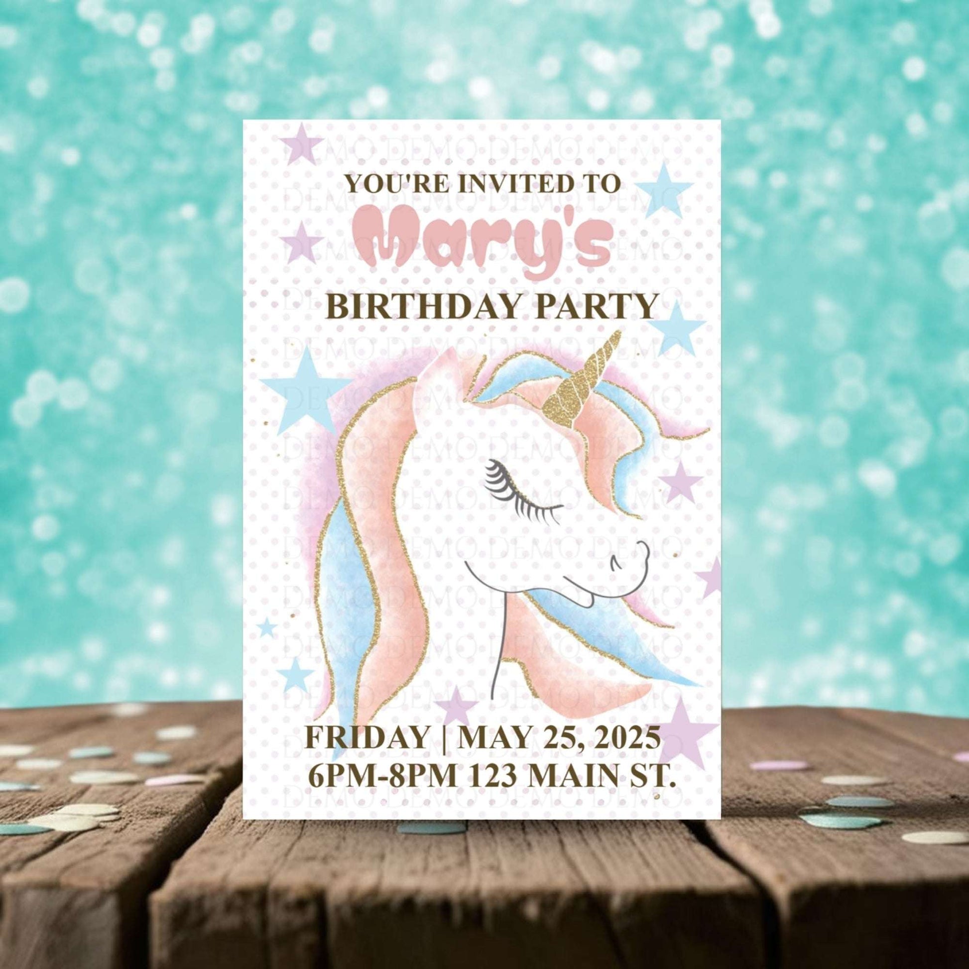 Rainbow Unicorn Birthday Invitation