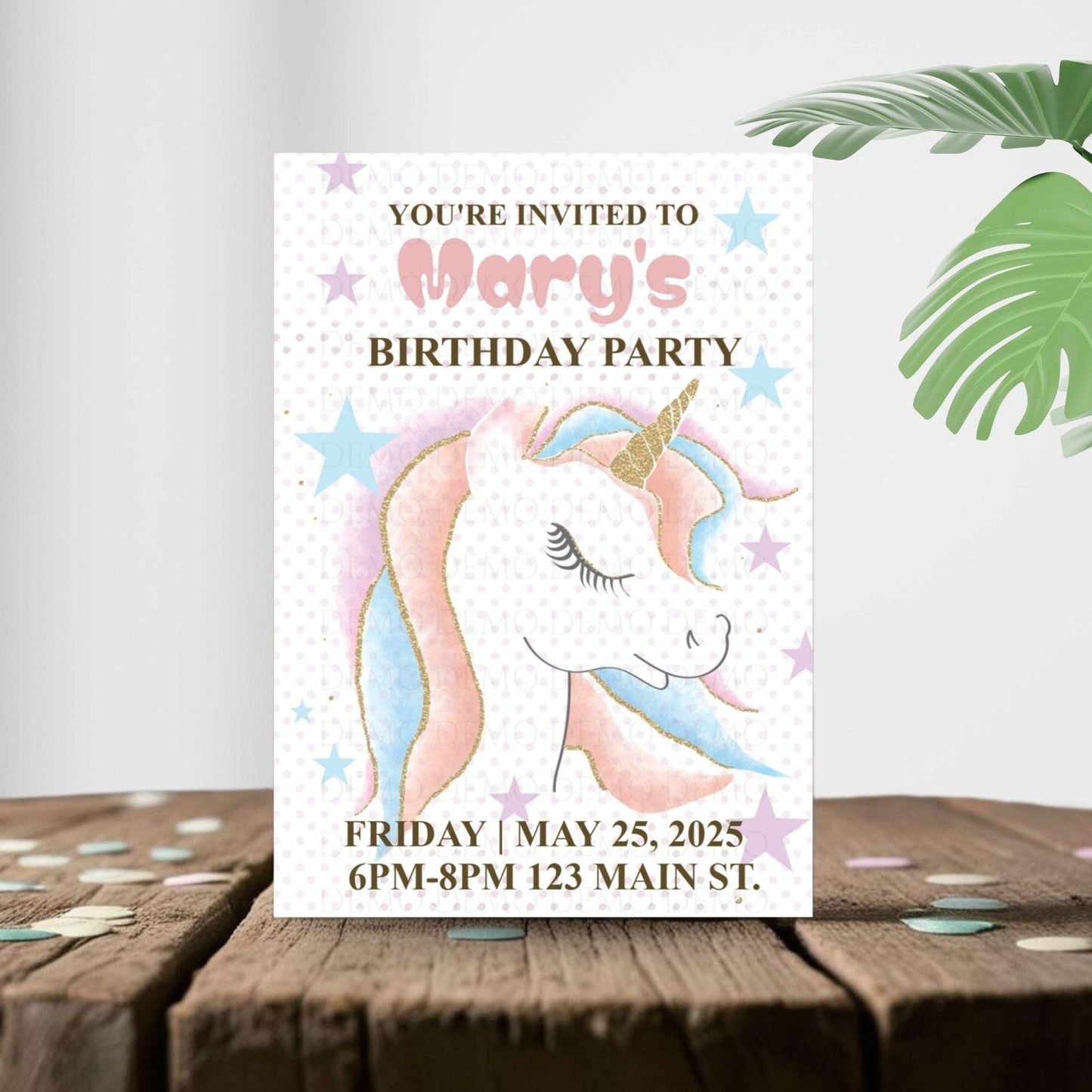 Rainbow Unicorn Birthday Invitation