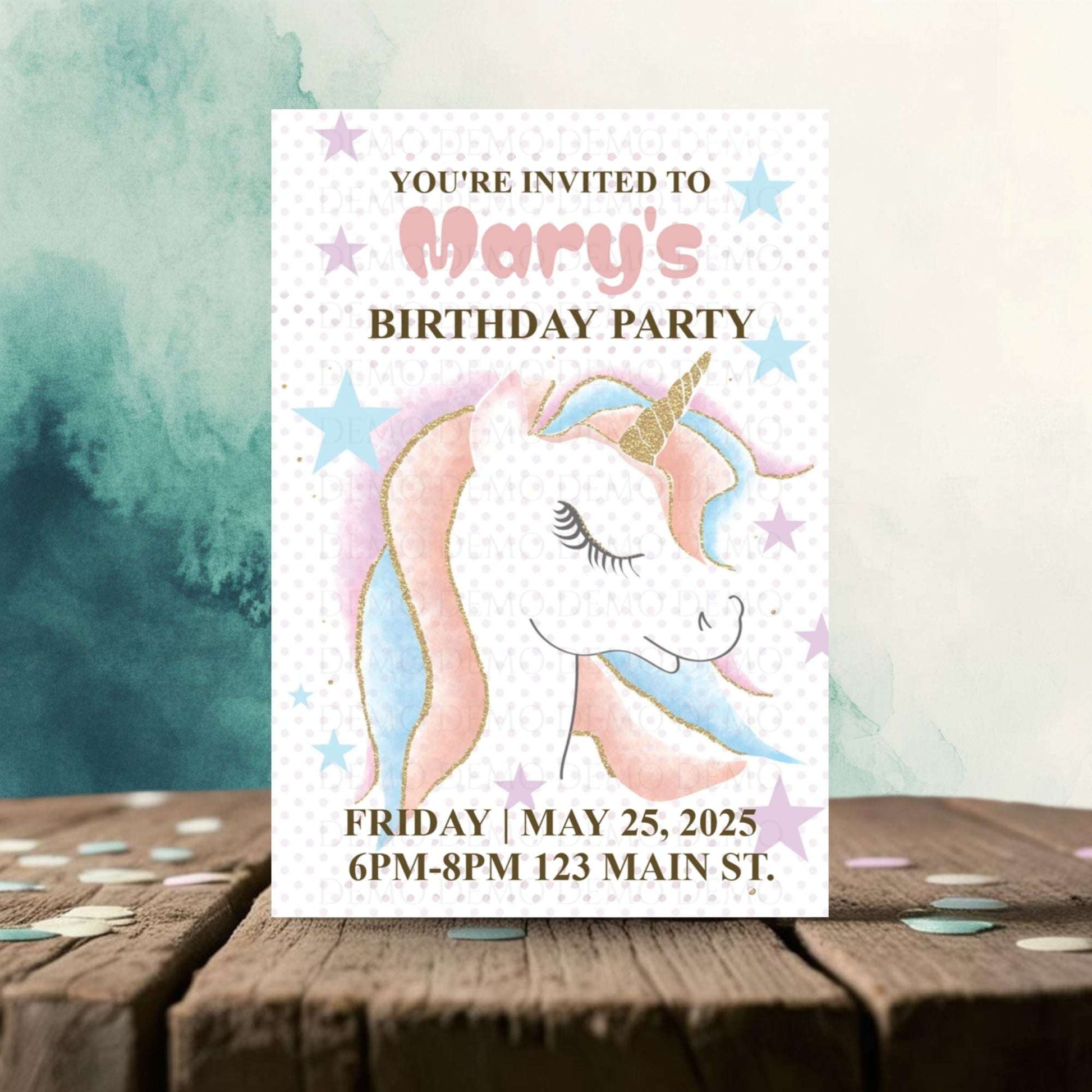 Rainbow Unicorn Birthday Invitation