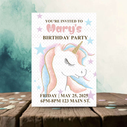 Rainbow Unicorn Birthday Invitation