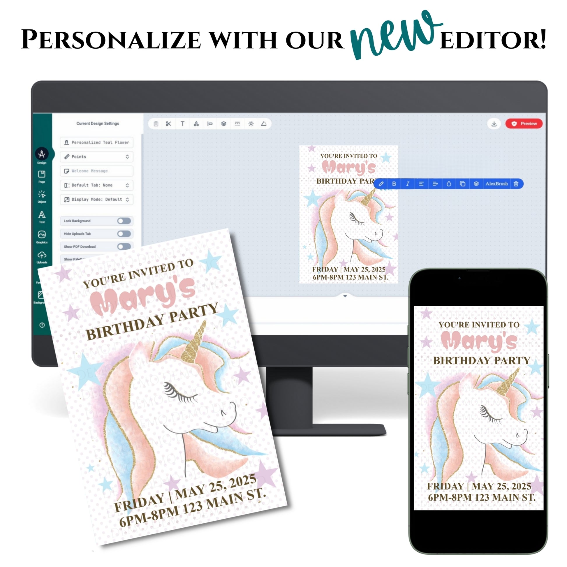 Rainbow Unicorn Birthday Invitation