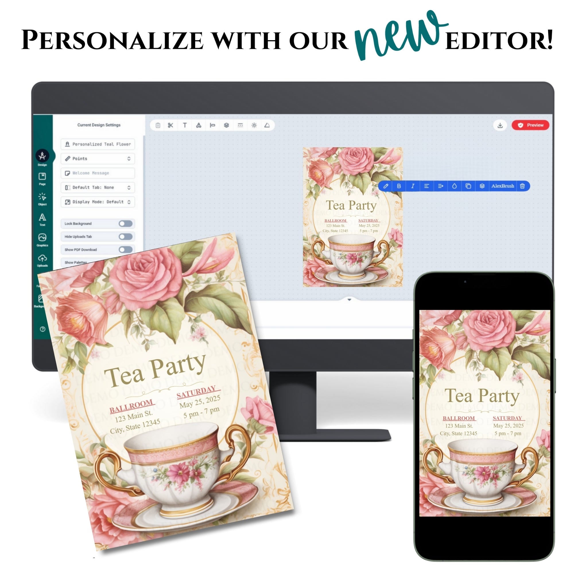 Rose Petal Tea Party Invite