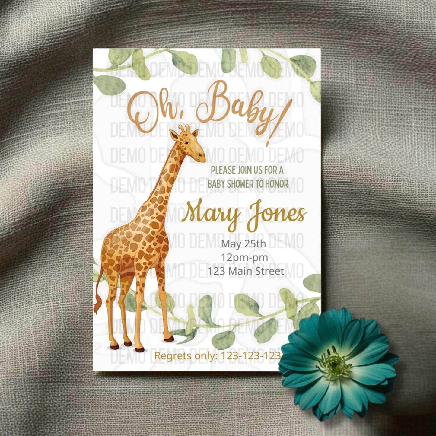 Rustic Chic Baby Shower Invitation with Giraffe and Greenery – Personalized Invite