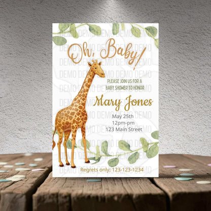 Rustic Chic Baby Shower Invitation with Giraffe and Greenery – Personalized Invite