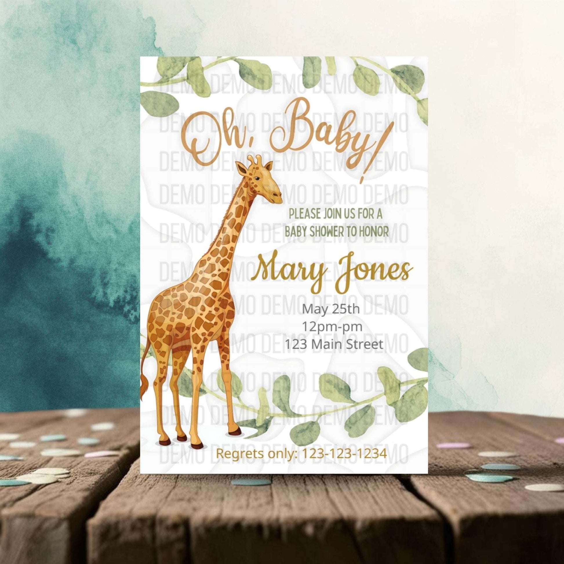 Rustic Chic Baby Shower Invitation with Giraffe and Greenery – Personalized Invite