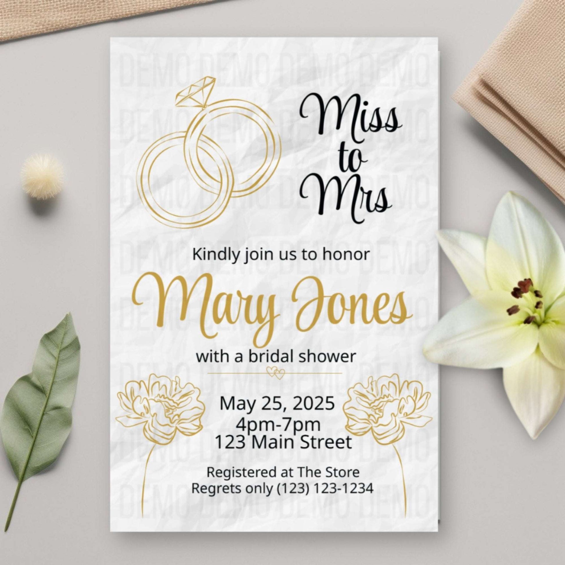Rustic Chic Bridal Shower Invitation with Gold Accents – Elegant Editable Template