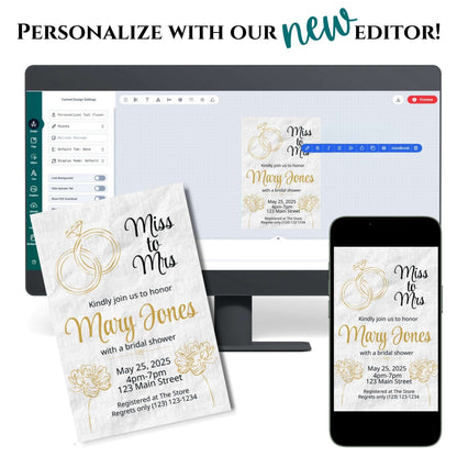 Rustic Chic Bridal Shower Invitation with Gold Accents – Elegant Editable Template