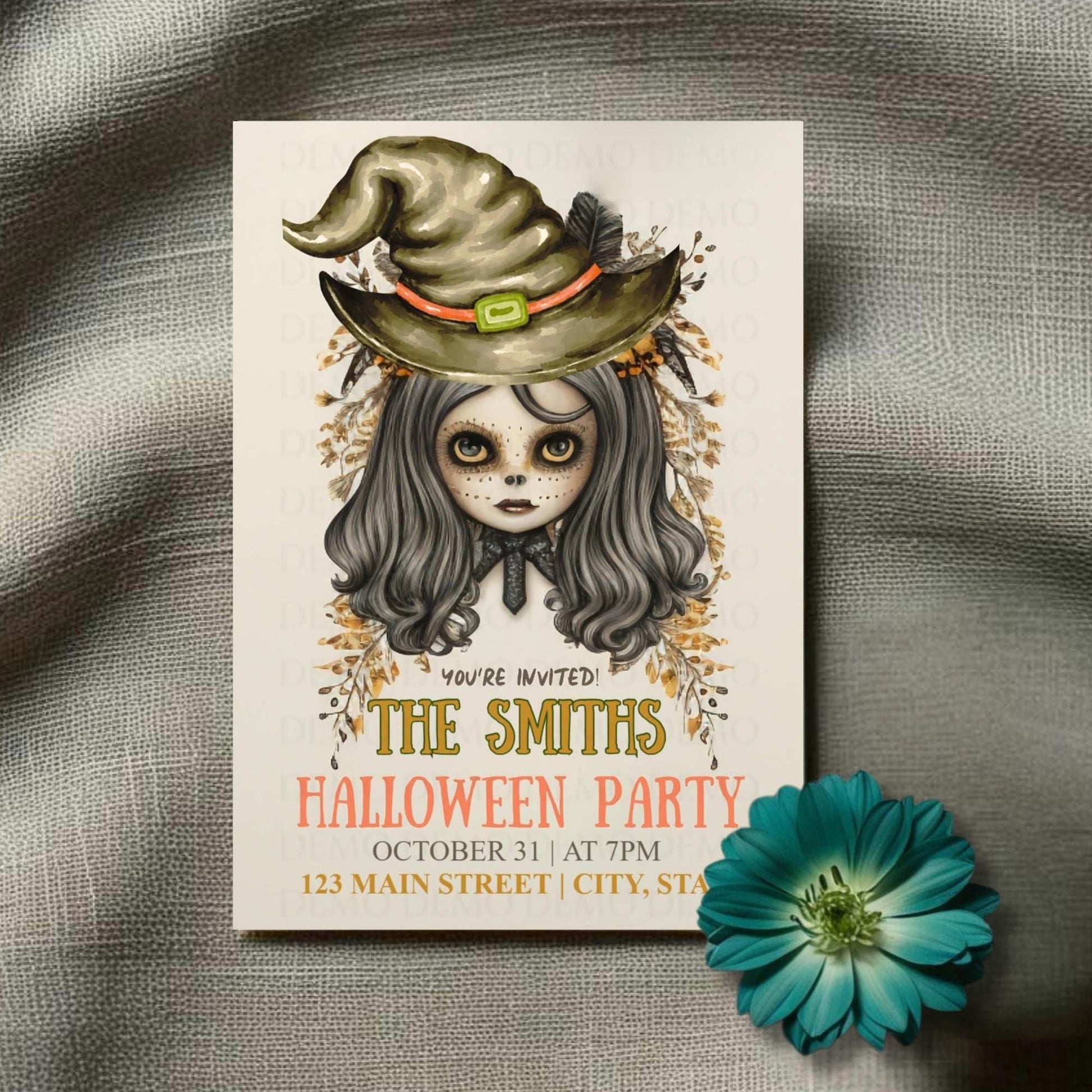 Scary Girl Witch Halloween Invite
