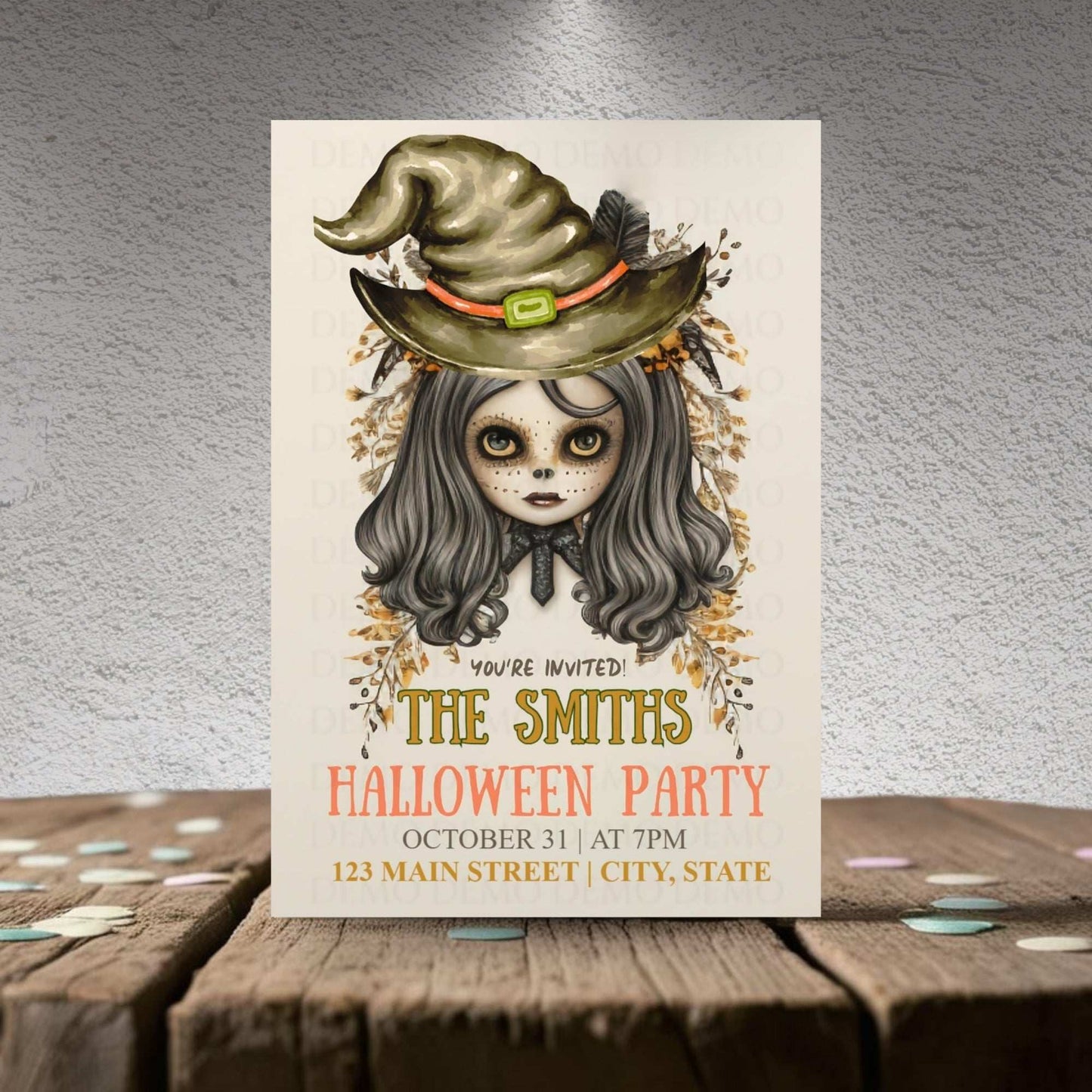 Scary Girl Witch Halloween Invite