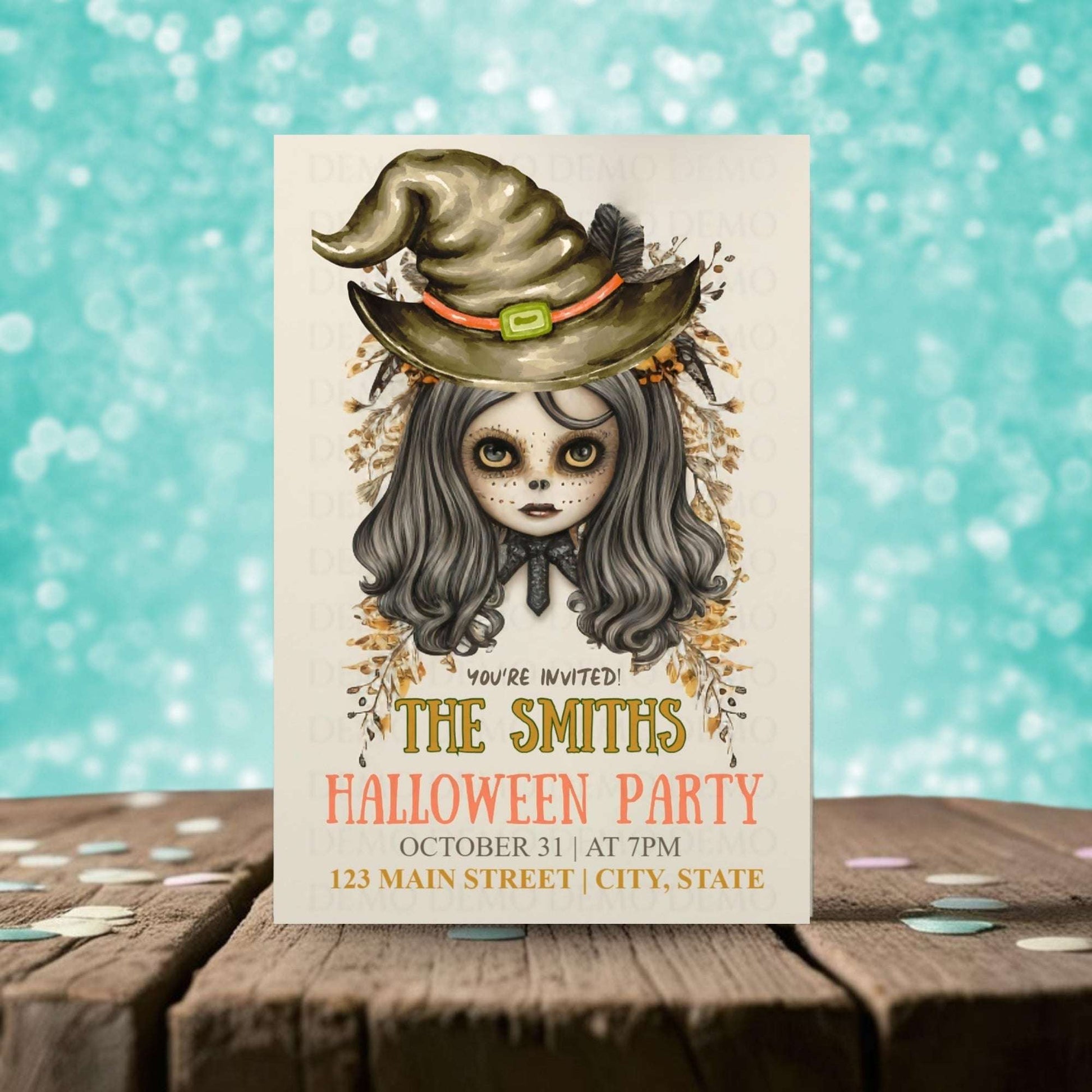 Scary Girl Witch Halloween Invite
