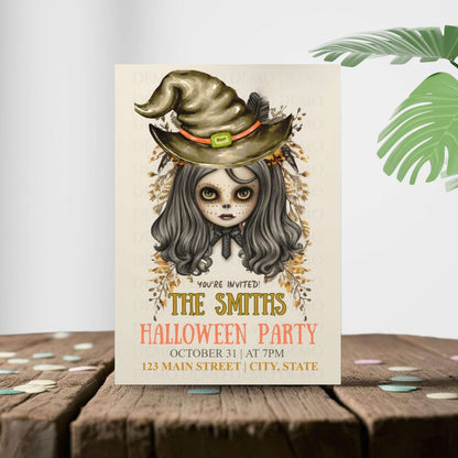 Scary Girl Witch Halloween Invite