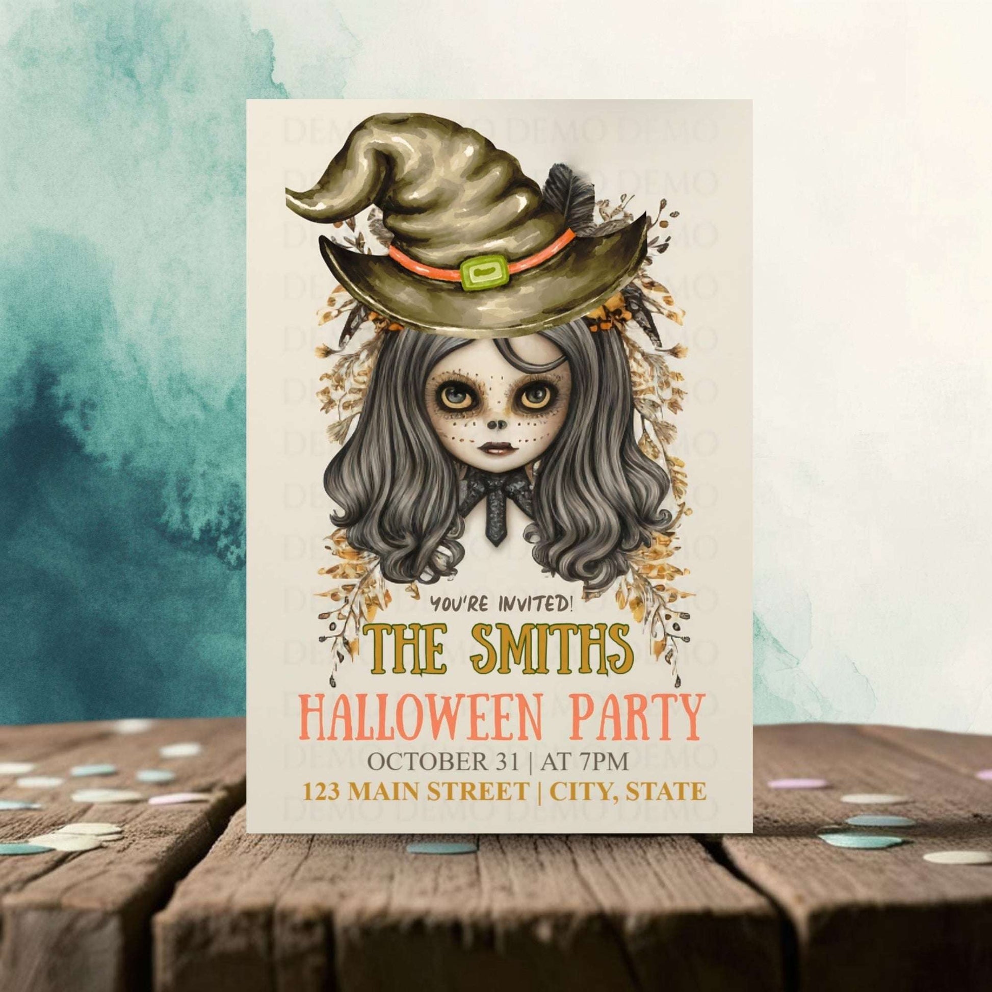 Scary Girl Witch Halloween Invite