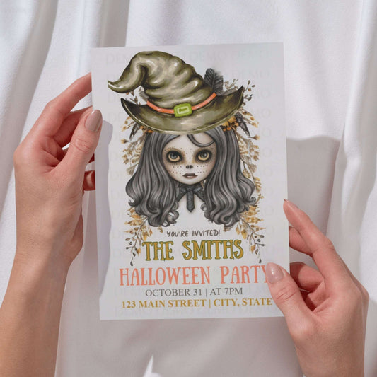 Scary Girl Witch Halloween Invite