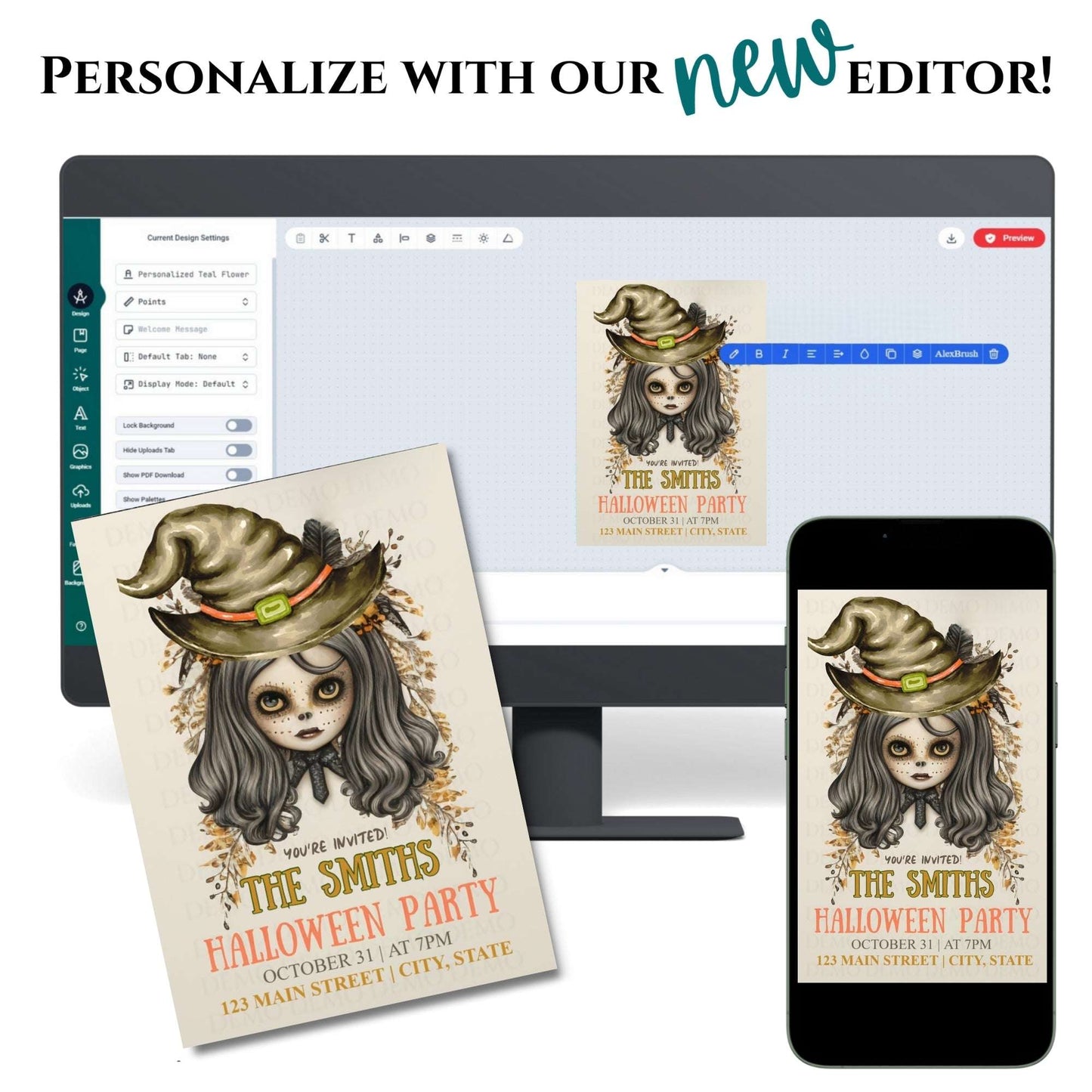 Scary Girl Witch Halloween Invite